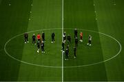 1 October 2020; Dundalk players walk the pitch ahead of the UEFA Europa League Play-off match between Dundalk and Ki Klaksvik at the Aviva Stadium in Dublin. Photo by Eóin Noonan/Sportsfile