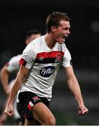 1 October 2020; Daniel Cleary of Dundalk celebrates scoring his side's second goal during the UEFA Europa League Play-off match between Dundalk and Ki Klaksvik at the Aviva Stadium in Dublin. Photo by Ben McShane/Sportsfile