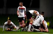 1 October 2020; Dundalk players celebrate after scoring their side's third goal during the UEFA Europa League Play-off match between Dundalk and Ki Klaksvik at the Aviva Stadium in Dublin. Photo by Ben McShane/Sportsfile