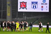 1 October 2020; Dundalk players and staff celebrate following the UEFA Europa League Play-off match between Dundalk and Ki Klaksvik at the Aviva Stadium in Dublin. Photo by Ben McShane/Sportsfile