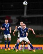 1 October 2020; Jóannes Bjartalíð of Ki Klaksvik and Darragh Leahy of Dundalk during the UEFA Europa League Play-off match between Dundalk and Ki Klaksvik at the Aviva Stadium in Dublin. Photo by Ben McShane/Sportsfile