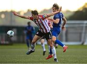 2 October 2020; Eoin Toal of Derry City in action against Matthew Smith of Waterford during the SSE Airtricity League Premier Division match between Derry City and Waterford at Ryan McBride Brandywell Stadium in Derry. Photo by Piaras Ó Mídheach/Sportsfile