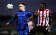2 October 2020; Jake Davidson of Waterford in action against James Akintunde of Derry City during the SSE Airtricity League Premier Division match between Derry City and Waterford at Ryan McBride Brandywell Stadium in Derry. Photo by Piaras Ó Mídheach/Sportsfile