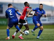2 October 2020; Ibrahim Meite of Derry City in action against Jake Davidson, left, and Robert Weir of Waterford during the SSE Airtricity League Premier Division match between Derry City and Waterford at Ryan McBride Brandywell Stadium in Derry. Photo by Piaras Ó Mídheach/Sportsfile