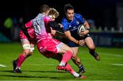 2 October 2020; James Lowe of Leinster in action against Aaron Wainright and Jonah Holmes of Dragons during the Guinness PRO14 match between Leinster and Dragons at the RDS Arena in Dublin. Photo by Brendan Moran/Sportsfile
