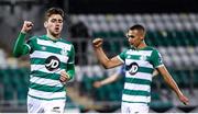 2 October 2020; Dylan Watts of Shamrock Rovers celebrates after scoring his side's fourth goal during the SSE Airtricity League Premier Division match between Shamrock Rovers and Sligo Rovers at Tallaght Stadium in Dublin. Photo by Stephen McCarthy/Sportsfile