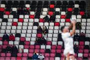 2 October 2020; Supporters look on as Sam Carter of Ulster wins a lineout during the Guinness PRO14 match between Ulster and Benetton at the Kingspan Stadium in Belfast. Photo by David Fitzgerald/Sportsfile
