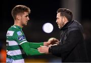 2 October 2020; Shamrock Rovers manager Stephen Bradley and Dylan Watts following the SSE Airtricity League Premier Division match between Shamrock Rovers and Sligo Rovers at Tallaght Stadium in Dublin. Photo by Stephen McCarthy/Sportsfile