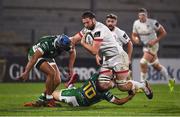 2 October 2020; Iain Henderson of Ulster is tackled by Gianmarco Lucchesi, left, and Paolo Garbisi of Benetton during the Guinness PRO14 match between Ulster and Benetton at the Kingspan Stadium in Belfast. Photo by David Fitzgerald/Sportsfile