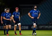 2 October 2020; Leinster players, from right, Scott Fardy, Josh van der Flier, Jordan Larmour and Michael Bent during the Guinness PRO14 match between Leinster and Dragons at the RDS Arena in Dublin. Photo by Harry Murphy/Sportsfile