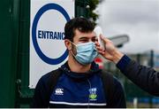 3 October 2020; David Heavey of UCD has his temperature taken prior to the Energia Community Series Leinster Conference 1 match between UCD and Old Belvedere at UCD Bowl in Belfield, Dublin. Photo by Harry Murphy/Sportsfile