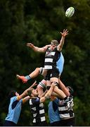 3 October 2020; Calum Doyle of Old Belvedere wins possession of a line-out during the Energia Community Series Leinster Conference 1 match between UCD and Old Belvedere at UCD Bowl in Belfield, Dublin. Photo by Harry Murphy/Sportsfile