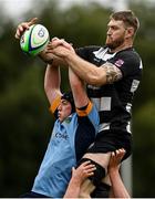 3 October 2020; Dean Moore of Old Belvedere battles for possession of a lineout with Jack Gardiner of UCD during the Energia Community Series Leinster Conference 1 match between UCD and Old Belvedere at UCD Bowl in Belfield, Dublin. Photo by Harry Murphy/Sportsfile
