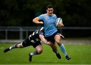 3 October 2020; Andy Marks of UCD is tackled by Jack Keating of Old Belvedere during the Energia Community Series Leinster Conference 1 match between UCD and Old Belvedere at UCD Bowl in Belfield, Dublin. Photo by Harry Murphy/Sportsfile