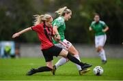 3 October 2020; Saoirse Noonan of Cork City in action against Shaunagh Newman of Bohemians during the FAI Women's Senior Cup Quarter-Final match between Bohemians and Cork City at Oscar Traynor Centre in Coolock, Dublin. Photo by Stephen McCarthy/Sportsfile