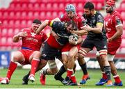 3 October 2020; James Cronin of Munster in action against Wyn Jones, left, and Jonathen Davies of Scarlets during the Guinness PRO14 match between Scarlets and Munster at Parc y Scarlets in Llanelli, Wales. Photo by Darren Griffiths/Sportsfile