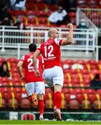 3 October 2020; Georgie Kelly of St Patrick's Athletic celebrates after Jordan Gibson scored his side's second goal during the SSE Airtricity League Premier Division match between Cork City and St. Patrick's Athletic at Turners Cross in Cork. Photo by Sam Barnes/Sportsfile