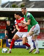 3 October 2020; Jordan Gibson of St Patrick's Athletic in action against Kevin O'Connor of Cork City during the SSE Airtricity League Premier Division match between Cork City and St. Patrick's Athletic at Turners Cross in Cork. Photo by Sam Barnes/Sportsfile