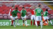 3 October 2020; Gearóid Morrissey of Cork City, second from left, celebrates with team-mates, Ricardo Dinanga, left, and Kevin O'Connor after scoring his side's first goal during the SSE Airtricity League Premier Division match between Cork City and St. Patrick's Athletic at Turners Cross in Cork. Photo by Sam Barnes/Sportsfile