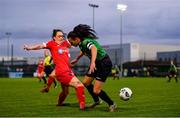 3 October 2020; Áine O’Gorman of Peamount United is tackled by Jess Gargan of Shelbourne during the FAI Women's Senior Cup Quarter-Final match between Peamount United and Shelbourne at PRL Park in Greenogue, Dublin. Photo by Seb Daly/Sportsfile
