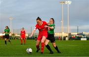 3 October 2020; Jess Gargan of Shelbourne in action against Alannah McEvoy of Peamount United during the FAI Women's Senior Cup Quarter-Final match between Peamount United and Shelbourne at PRL Park in Greenogue, Dublin. Photo by Seb Daly/Sportsfile