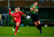 3 October 2020; Jess Ziu of Shelbourne in action against Lucy McCartan of Peamount United during the FAI Women's Senior Cup Quarter-Final match between Peamount United and Shelbourne at PRL Park in Greenogue, Dublin. Photo by Seb Daly/Sportsfile