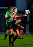 3 October 2020; Eleanor Ryan-Doyle of Peamount United in action against Rebecca Cooke of Shelbourne during the FAI Women's Senior Cup Quarter-Final match between Peamount United and Shelbourne at PRL Park in Greenogue, Dublin. Photo by Seb Daly/Sportsfile