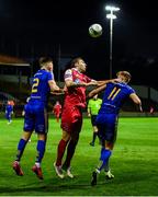 3 October 2020; Karl Sheppard of Shelbourne in action against Andy Lyons, left, and Kris Twardek of Bohemians during the SSE Airtricity League Premier Division match between Shelbourne and Bohemians at Tolka Park in Dublin. Photo by Stephen McCarthy/Sportsfile