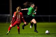3 October 2020; Alannah McEvoy of Peamount United in action against Izzy Atkinson of Shelbourne during the FAI Women's Senior Cup Quarter-Final match between Peamount United and Shelbourne at PRL Park in Greenogue, Dublin. Photo by Seb Daly/Sportsfile