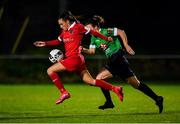 3 October 2020; Jess Ziu of Shelbourne in action against Karen Duggan of Peamount United during the FAI Women's Senior Cup Quarter-Final match between Peamount United and Shelbourne at PRL Park in Greenogue, Dublin. Photo by Seb Daly/Sportsfile
