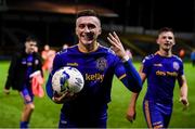 3 October 2020; Danny Grant of Bohemians takes home the match ball after scoring a hat-trick during the SSE Airtricity League Premier Division match between Shelbourne and Bohemians at Tolka Park in Dublin. Photo by Stephen McCarthy/Sportsfile