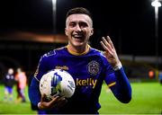 3 October 2020; Danny Grant of Bohemians takes home the match ball after scoring a hat-trick during the SSE Airtricity League Premier Division match between Shelbourne and Bohemians at Tolka Park in Dublin. Photo by Stephen McCarthy/Sportsfile