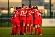 3 October 2020; Shelbourne players during a huddle prior to the FAI Women's Senior Cup Quarter-Final match between Peamount United and Shelbourne at PRL Park in Greenogue, Dublin. Photo by Seb Daly/Sportsfile