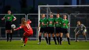 3 October 2020; Izzy Atkinson of Shelbourne takes a free kick during the FAI Women's Senior Cup Quarter-Final match between Peamount United and Shelbourne at PRL Park in Greenogue, Dublin. Photo by Seb Daly/Sportsfile
