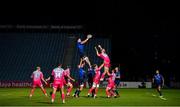 2 October 2020; James Ryan of Leinster takes a lineout from Joe Davies of Dragons during the Guinness PRO14 match between Leinster and Dragons at the RDS Arena in Dublin. Photo by Brendan Moran/Sportsfile
