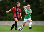 3 October 2020; Annmarie Byrne of Bohemians in action against Zara Foley of Cork City during the FAI Women's Senior Cup Quarter-Final match between Bohemians and Cork City at Oscar Traynor Centre in Coolock, Dublin. Photo by Stephen McCarthy/Sportsfile