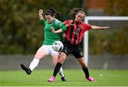3 October 2020; Ciara McNamara of Cork City in action against Bronagh Kane of Bohemians during the FAI Women's Senior Cup Quarter-Final match between Bohemians and Cork City at Oscar Traynor Centre in Coolock, Dublin. Photo by Stephen McCarthy/Sportsfile
