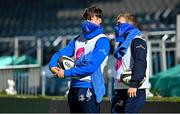 2 October 2020; Leinster academy players, Max O'Reilly, left, and John McKee, working as members of the ball team, during the Guinness PRO14 match between Leinster and Dragons at the RDS Arena in Dublin. Photo by Brendan Moran/Sportsfile
