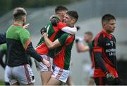 4 October 2020; Durrow players Jack Fogarty, right, and Brian Duignan celebrate after the Offaly County Senior B Football Championship Final match between Durrow and Gracefield at Bord na Móna O'Connor Park in Tullamore, Offaly. Photo by Piaras Ó Mídheach/Sportsfile