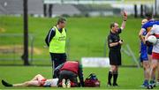 4 October 2020; Emmett Boyle of Ratoath is shown a red card by referee David Coldrick, following a collision with Conal Courtney of Gaeil Colmcille during the Meath County Senior Football Championship Final match between Ratoath and Gaeil Colmcille at Páirc Táilteann in Navan, Meath. Photo by Brendan Moran/Sportsfile