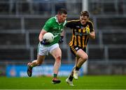 4 October 2020; Gearóid Breadseach of Moycullen in action against Leo Donnellan of Mountbellew-Moylough during the Galway County Senior Football Championship Final match between Moycullen and Mountbellew-Moylough at Pearse Stadium in Galway. Photo by Seb Daly/Sportsfile