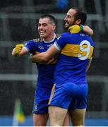 4 October 2020; Ratoath players Andrew Gerrard, left, and Darragh Kelly celebrate at the final whistle of the Meath County Senior Football Championship Final match between Ratoath and Gaeil Colmcille at Páirc Táilteann in Navan, Meath. Photo by Brendan Moran/Sportsfile