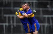 4 October 2020; Ratoath players Gavin McGowan, left, and Andrew Gerrard celebrate at the final whistle of the Meath County Senior Football Championship Final match between Ratoath and Gaeil Colmcille at Páirc Táilteann in Navan, Meath. Photo by Brendan Moran/Sportsfile
