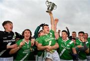 4 October 2020; Moycullen captain Deasún Ó Conghaile, centre, celebrates with team-mates following their side's victory in the Galway County Senior Football Championship Final match between Moycullen and Mountbellew-Moylough at Pearse Stadium in Galway. Photo by Seb Daly/Sportsfile