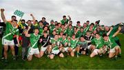 4 October 2020; Moycullen players and management celebrate following their side's victory in the Galway County Senior Football Championship Final match between Moycullen and Mountbellew-Moylough at Pearse Stadium in Galway. Photo by Seb Daly/Sportsfile