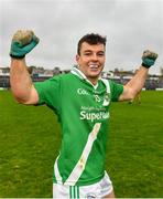 4 October 2020; Deasún Ó Conghaile of Moycullen celebrates following his side's victory in the Galway County Senior Football Championship Final match between Moycullen and Mountbellew-Moylough at Pearse Stadium in Galway. Photo by Seb Daly/Sportsfile