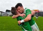 4 October 2020; Conchuir Ó Bothain, right, and Eoghan Ó Galloichuir of Moycullen celebrate following their side's victory in the Galway County Senior Football Championship Final match between Moycullen and Mountbellew-Moylough at Pearse Stadium in Galway. Photo by Seb Daly/Sportsfile