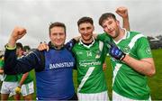 4 October 2020; Moycullen manager Donal Ó Coinnialláin, left, celebrates with Neil Breathnach, centre, and Tomás Ó Cleireach following their side's victory in the Galway County Senior Football Championship Final match between Moycullen and Mountbellew-Moylough at Pearse Stadium in Galway. Photo by Seb Daly/Sportsfile
