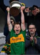 4 October 2020; Rhode captain Niall Darby lifts the Dowling Cup after the Offaly County Senior Football Championship Final match between Rhode and Tullamore at Bord na Móna O'Connor Park in Tullamore, Offaly. Photo by Piaras Ó Mídheach/Sportsfile