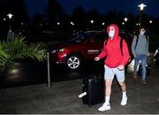 4 October 2020; Aaron Connolly on his arrival at the Republic of Ireland team hotel in Dublin ahead of their upcoming UEFA EURO2020 Qualifying Play-Off Semi-Final against Slovakia and UEFA Nations League matches against Wales and Finland. Photo by Stephen McCarthy/Sportsfile